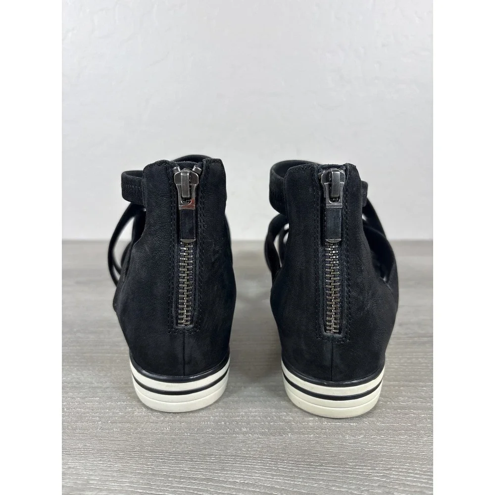 Eileen Fisher Skill Tumbled Sneaker Sandals Black Nubuck Elastic Strappy Zip 7.5